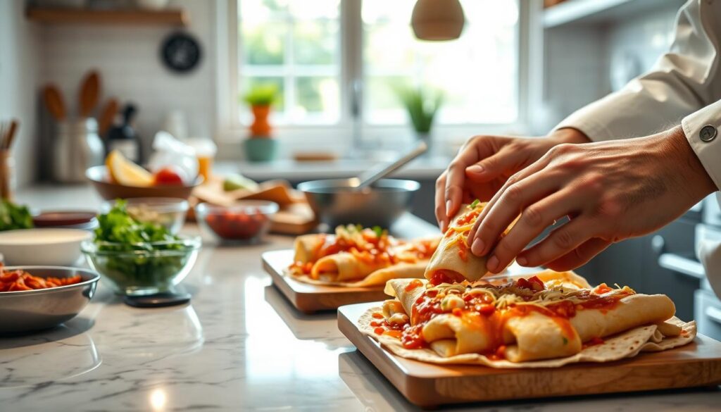 Assembling Crab Enchiladas