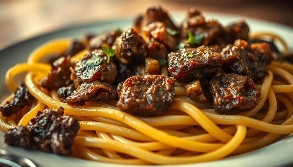 Homemade Fettuccine with Beef Texture Techniques