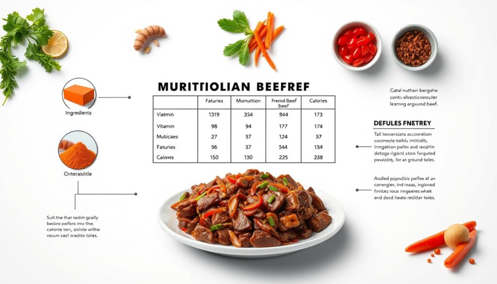 Nutritional breakdown of Mongolian beef with ground beef