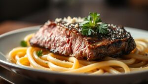 steak and fettuccine